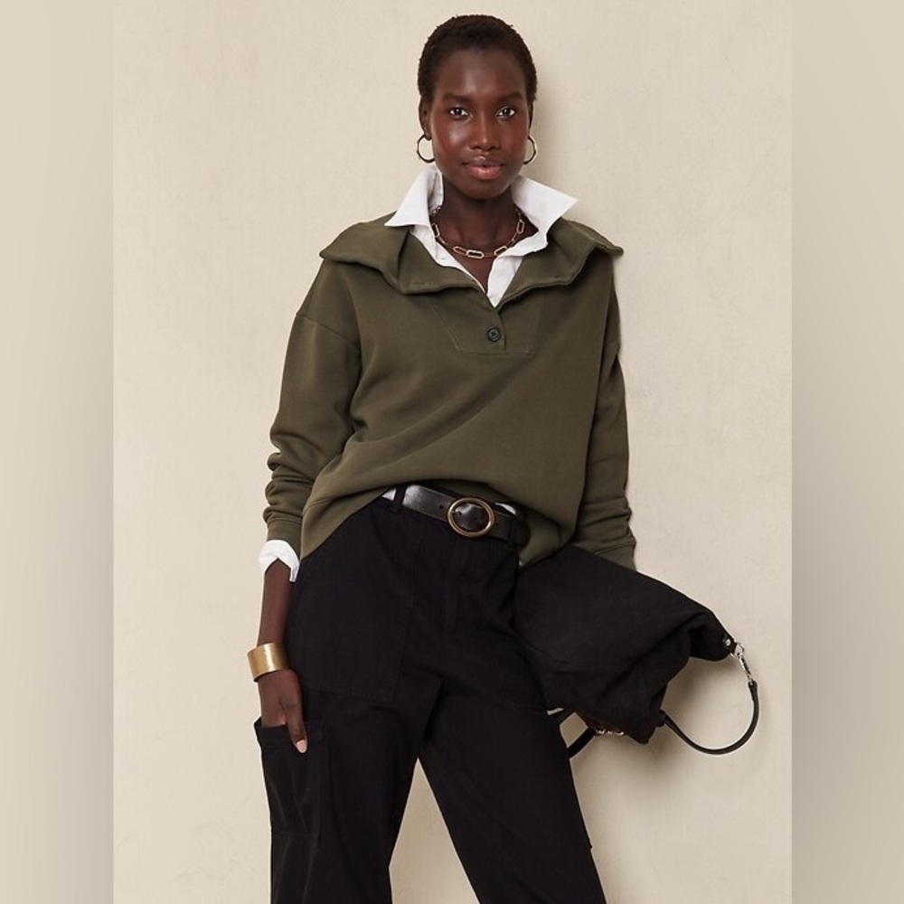Banana Republic Fleece Polo Olive Sweatshirt (S)